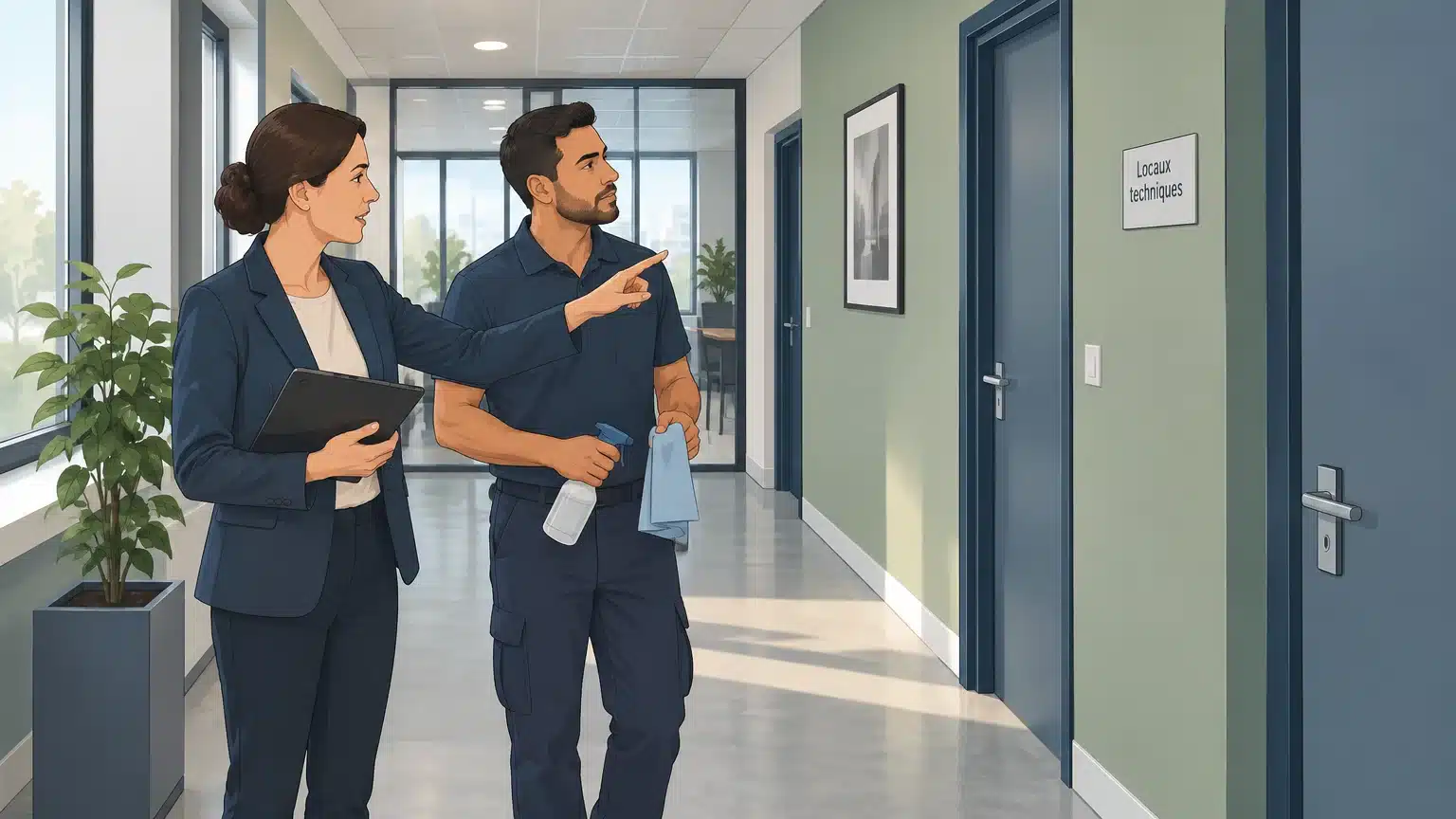Visite de repérage dans des bureaux pour préciser les besoins du devis